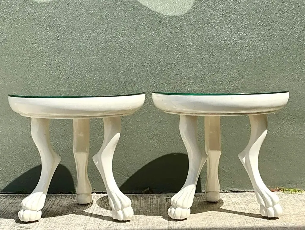 Vintage White Lacquer Paw Foot Tables After John Dickinson - A Pair — additional photo 1