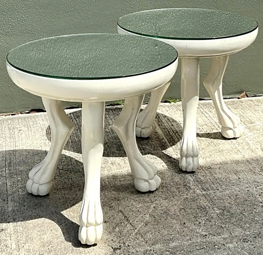 Vintage White Lacquer Paw Foot Tables After John Dickinson - A Pair — additional photo 8