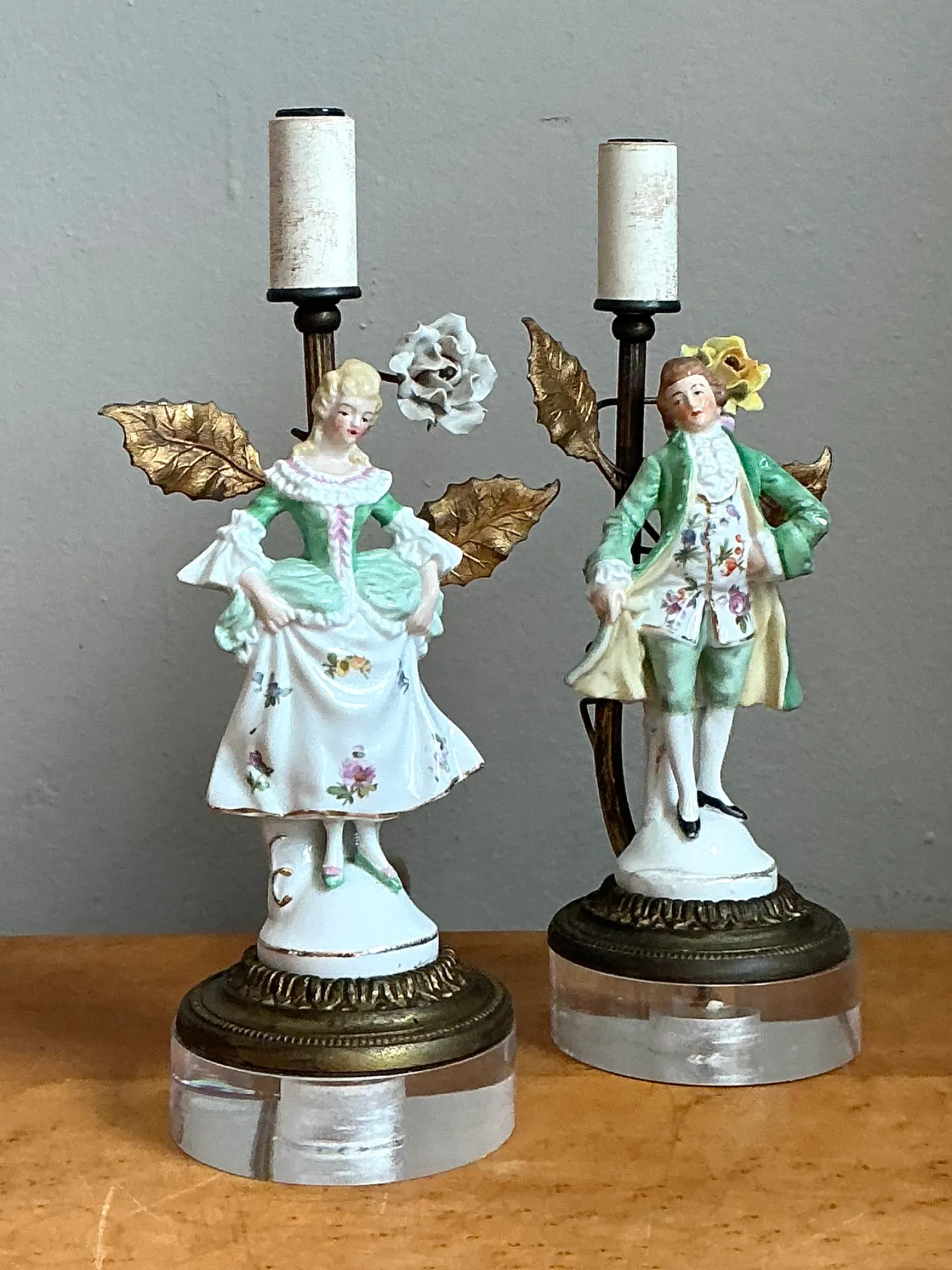 Vintage Lucite Base Porcelain Figurine Lamps — additional photo 1