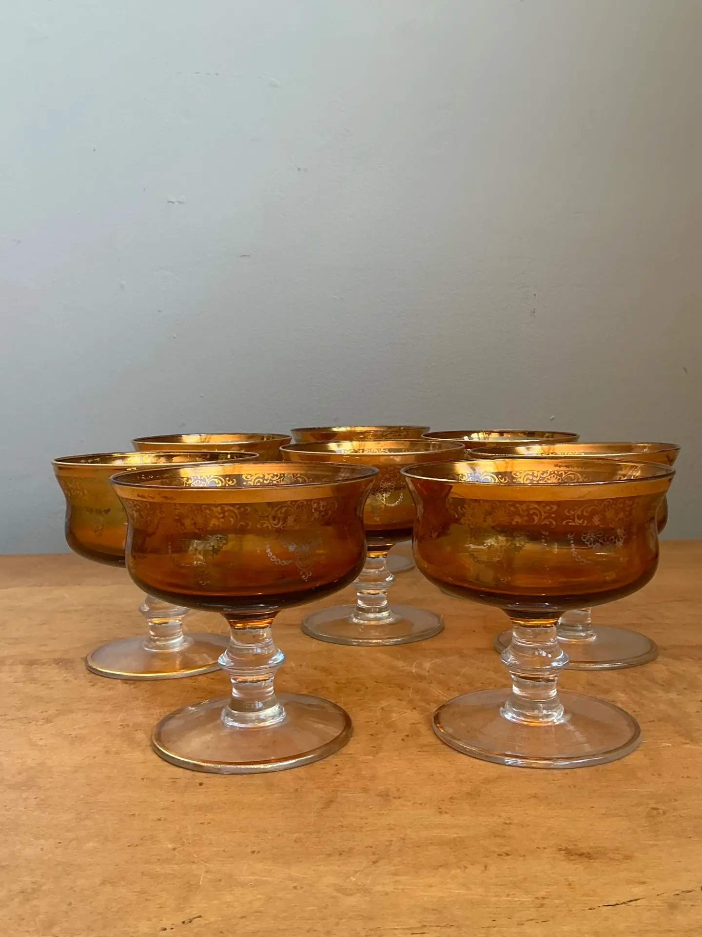 Vintage Amber Floral Glass Coupes - Set of 8 — additional photo 3
