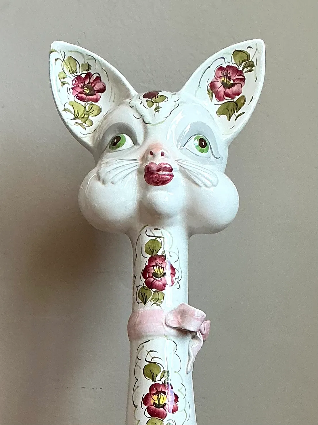 Vintage Italian Floral Hand-Painted Ceramic Cat — additional photo 1
