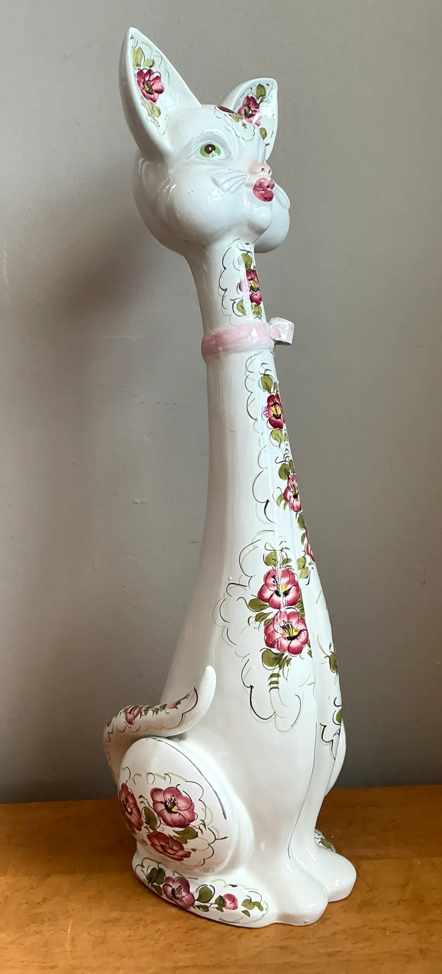 Vintage Italian Floral Hand-Painted Ceramic Cat — additional photo 5