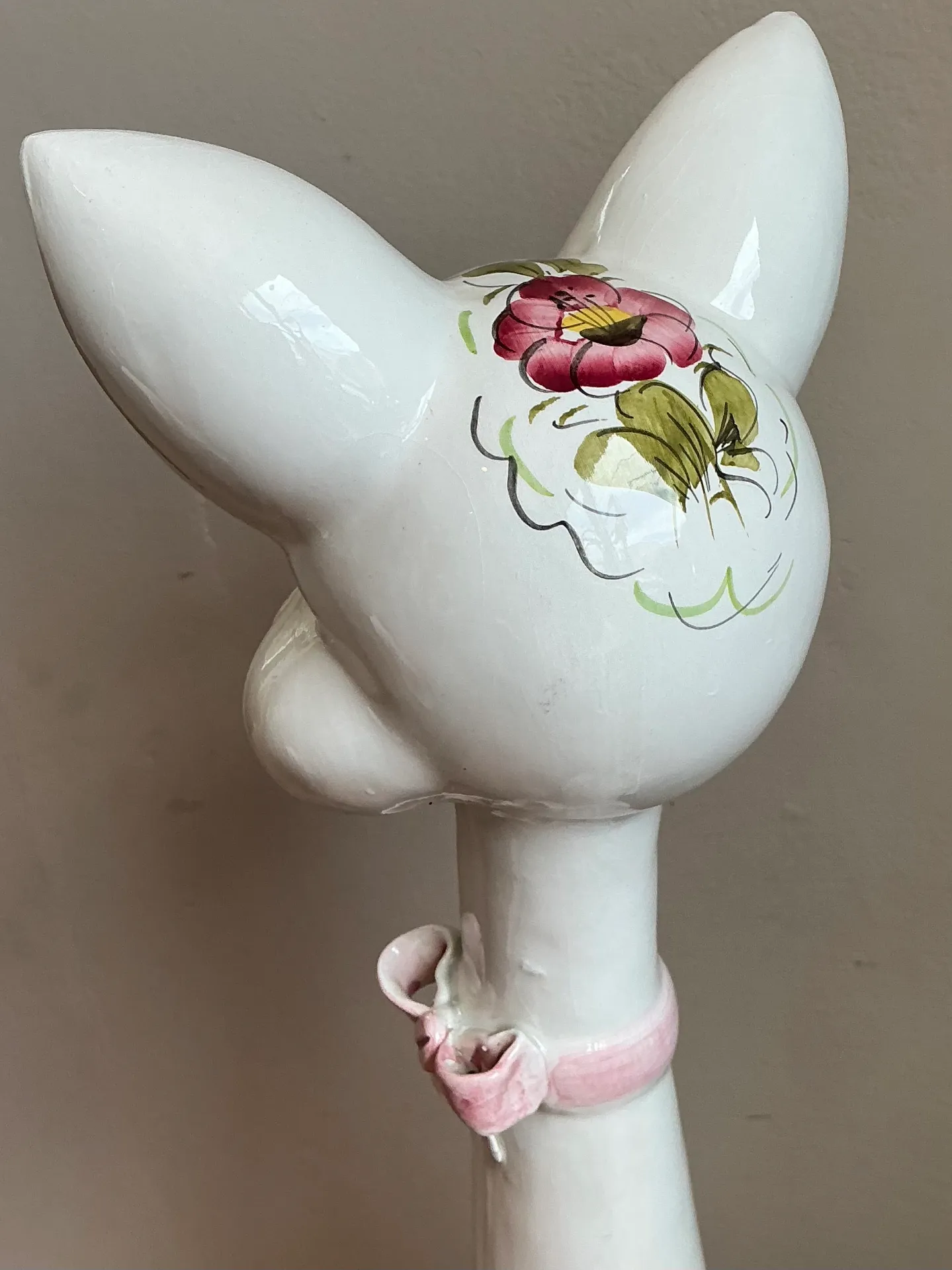 Vintage Italian Floral Hand-Painted Ceramic Cat — additional photo 7