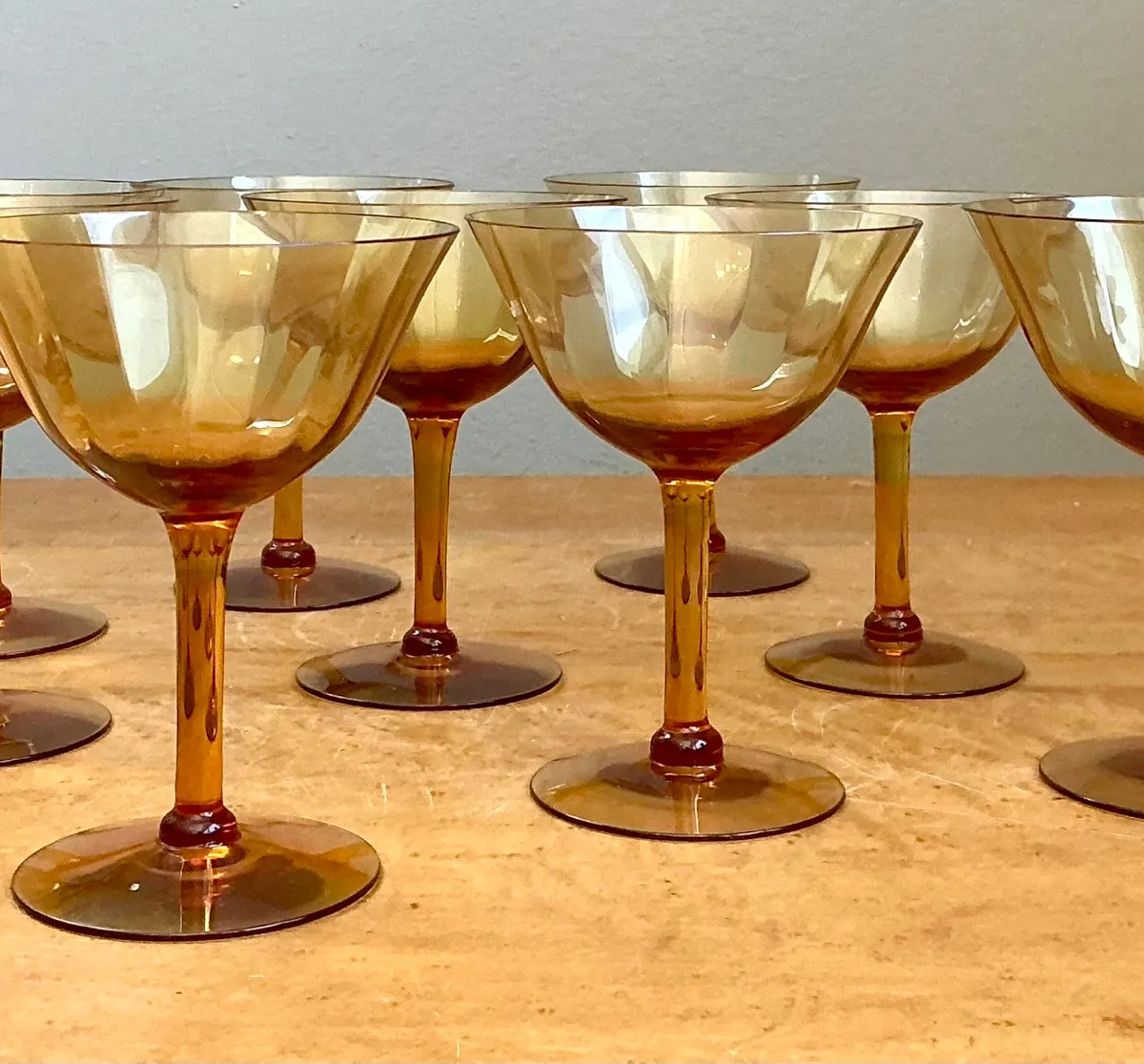 Vintage Amber Glass Coupes - Set of 9