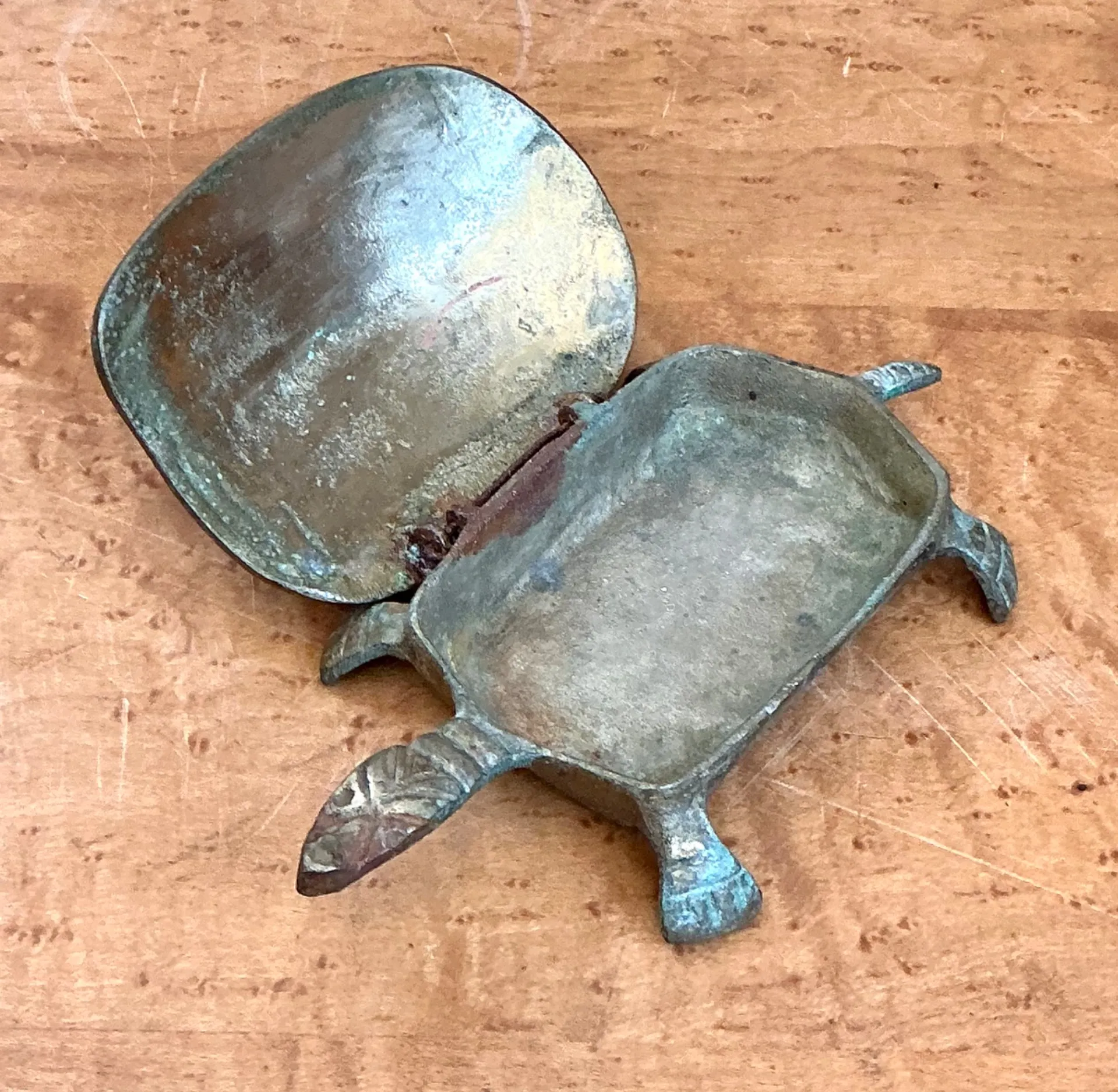 Vintage Patinated Metal Turtle Trinket Box — additional photo 4
