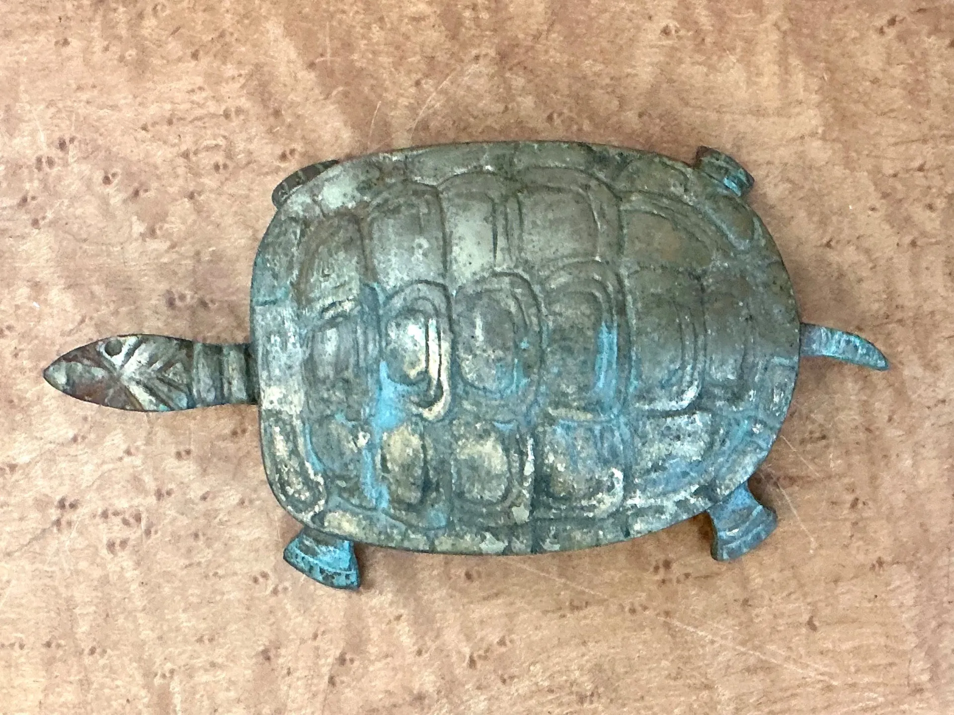 Vintage Patinated Metal Turtle Trinket Box — additional photo 1