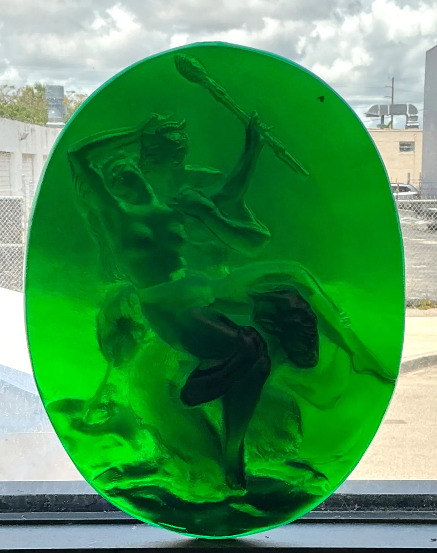 Vintage Green Glass Relief “Nymph with two satyrs” — additional photo 2