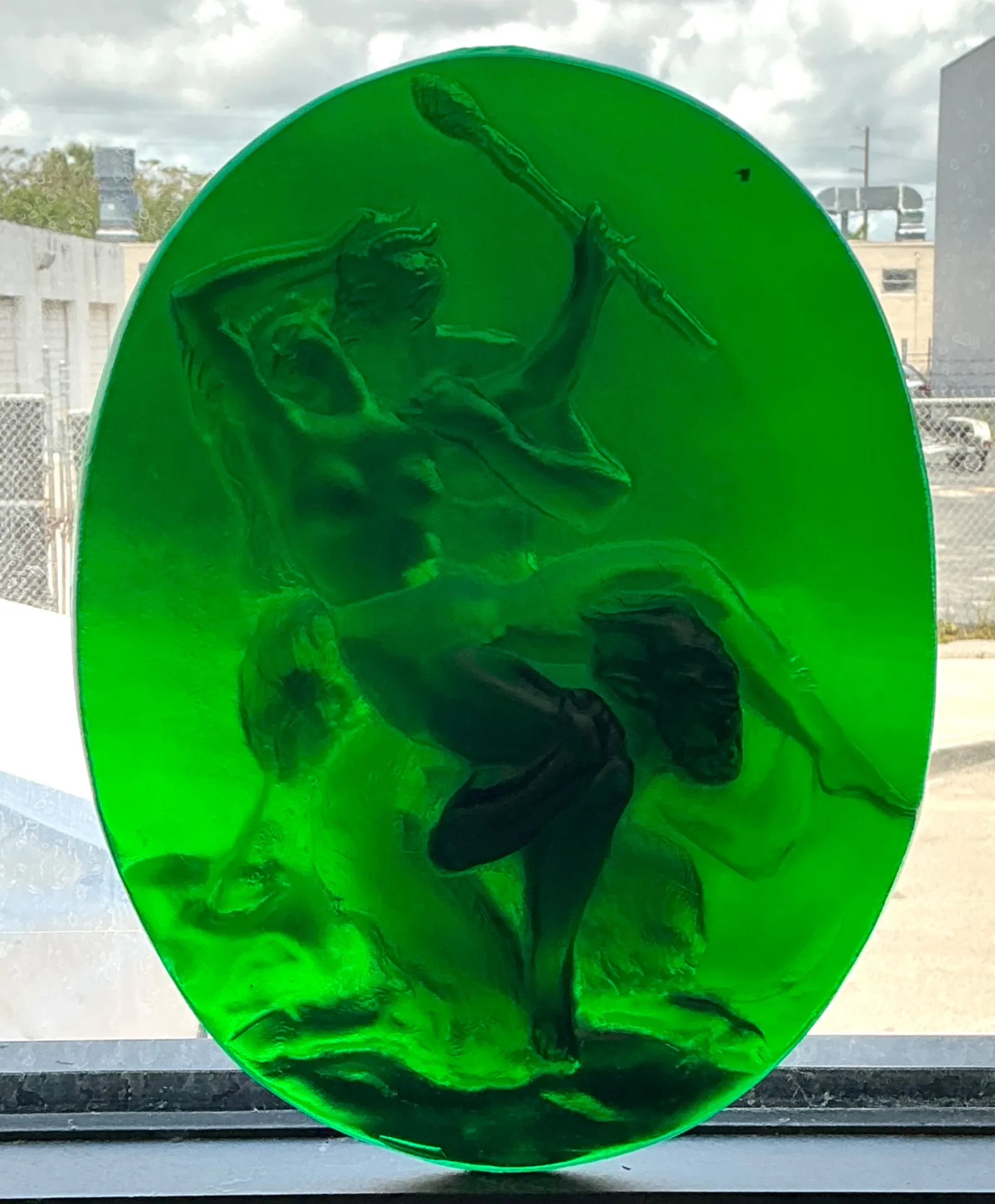 Vintage Green Glass Relief “Nymph with two satyrs” — additional photo 4