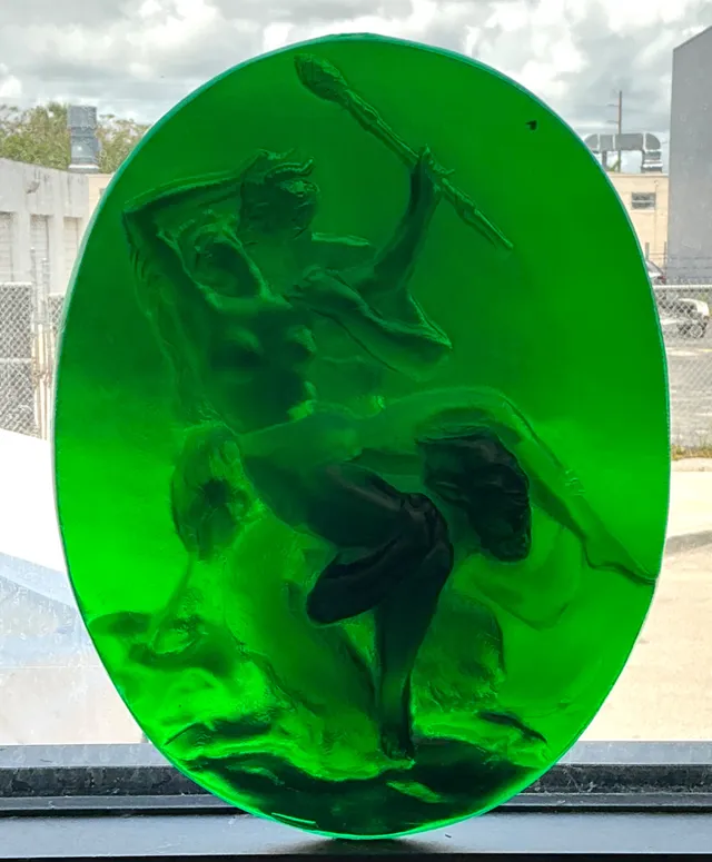 Vintage Green Glass Relief “Nymph with two satyrs” — additional photo 4