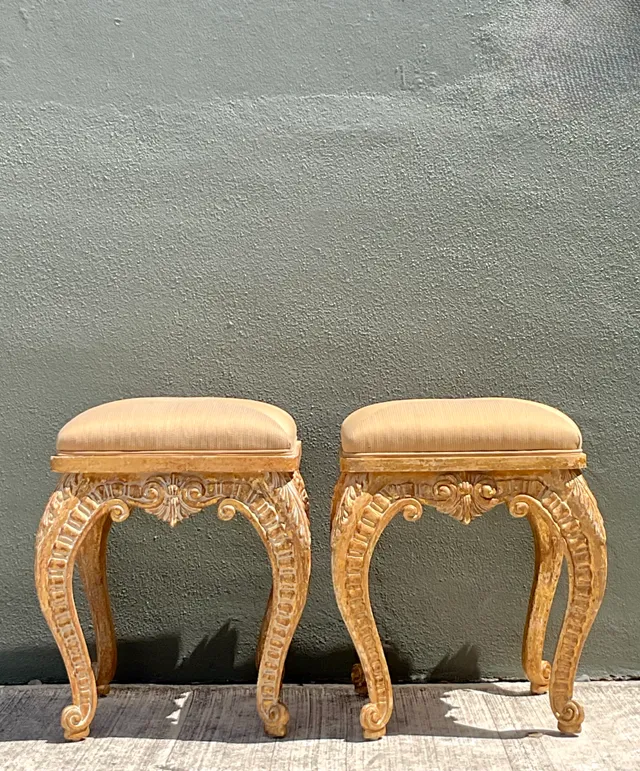 Vintage Casa D’Arte Paoletti Carved Wood Low Stools — additional photo 1