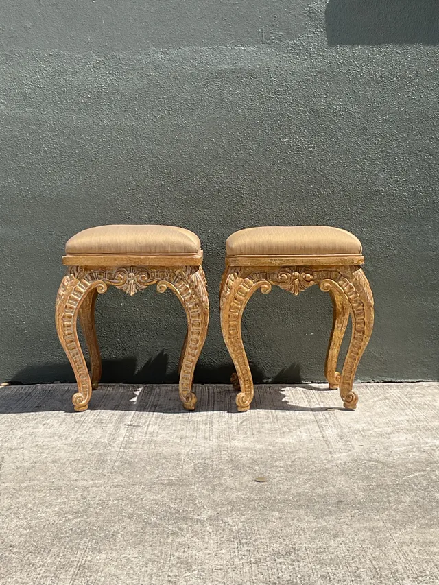 Vintage Casa D’Arte Paoletti Carved Wood Low Stools — additional photo 2