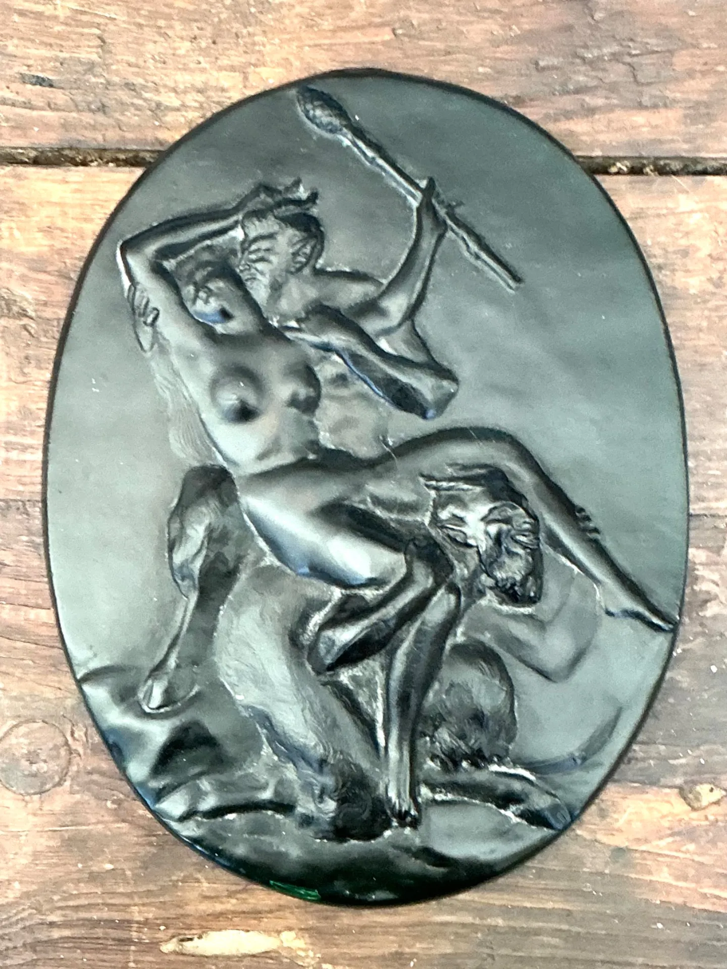 Vintage Green Glass Relief “Nymph with two satyrs” — additional photo 1