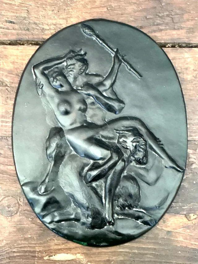 Vintage Green Glass Relief “Nymph with two satyrs” — additional photo 1