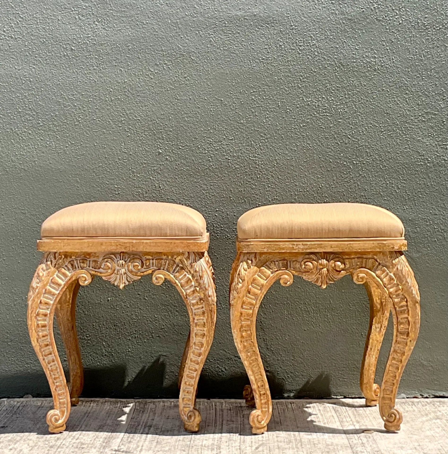 Vintage Casa D’Arte Paoletti Carved Wood Low Stools — additional photo 3