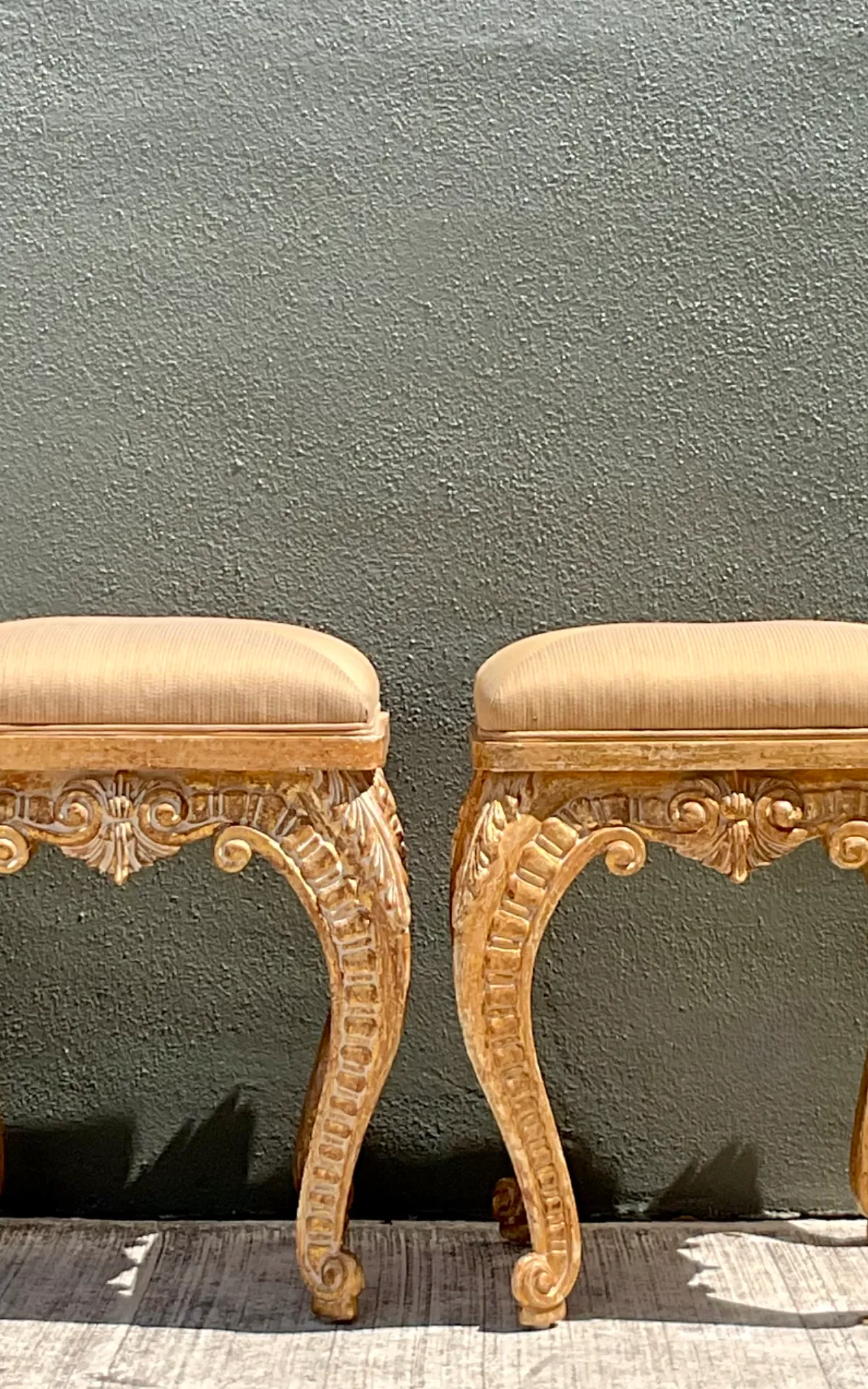 Vintage Casa D’Arte Paoletti Carved Wood Low Stools — additional photo 3