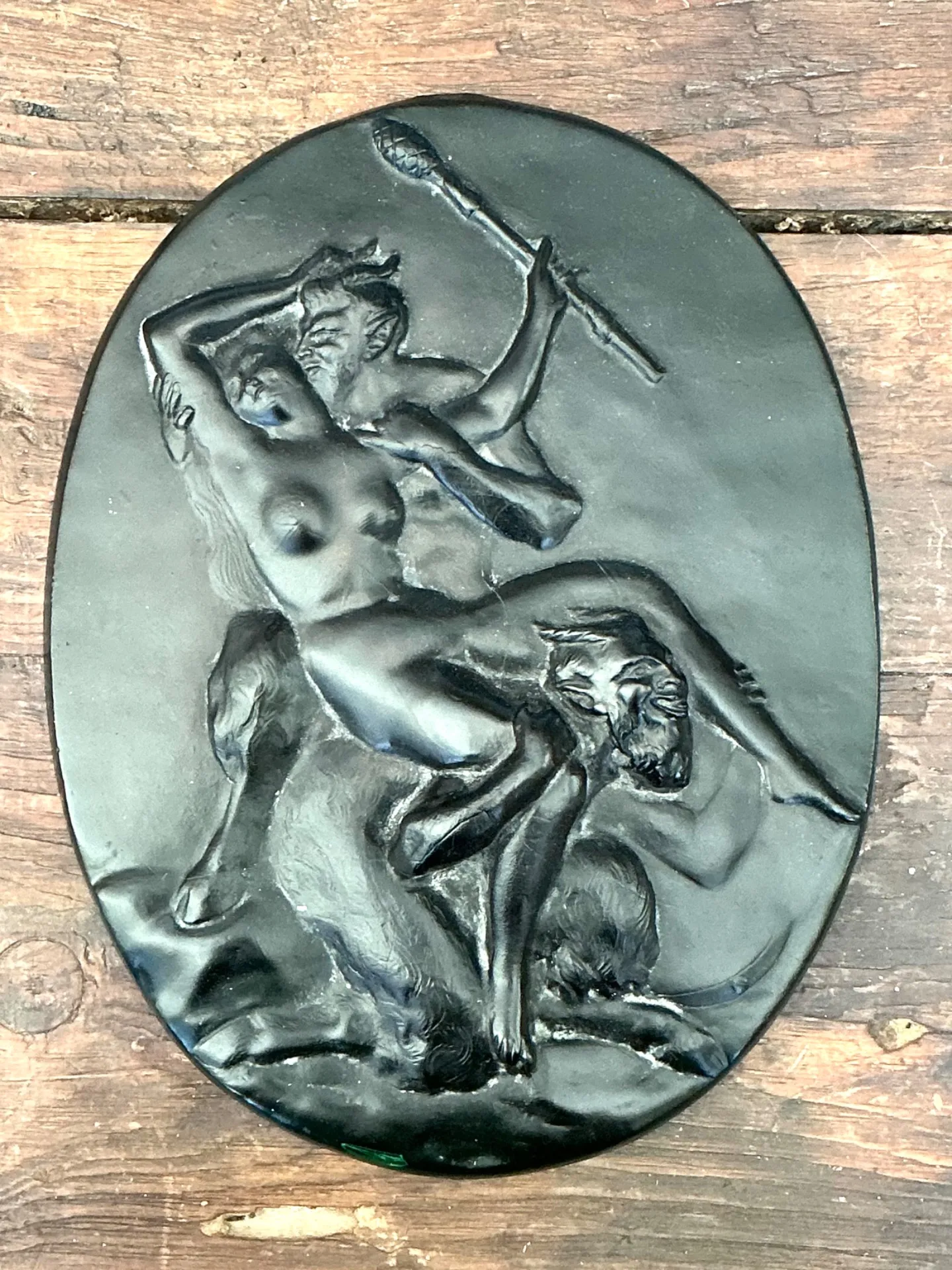Vintage Green Glass Relief “Nymph with two satyrs” — additional photo 5