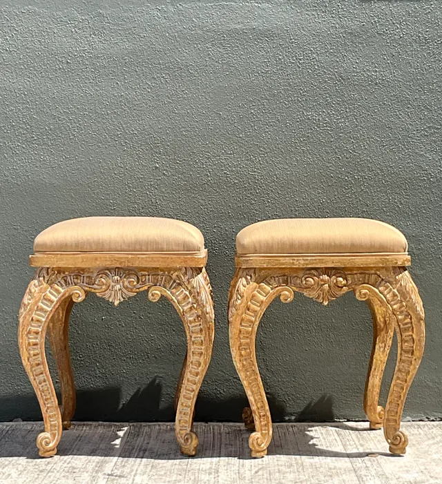 Vintage Casa D’Arte Paoletti Carved Wood Low Stools — additional photo 5