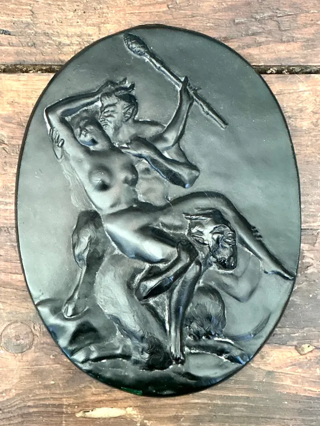Vintage Green Glass Relief “Nymph with two satyrs” — additional photo 8