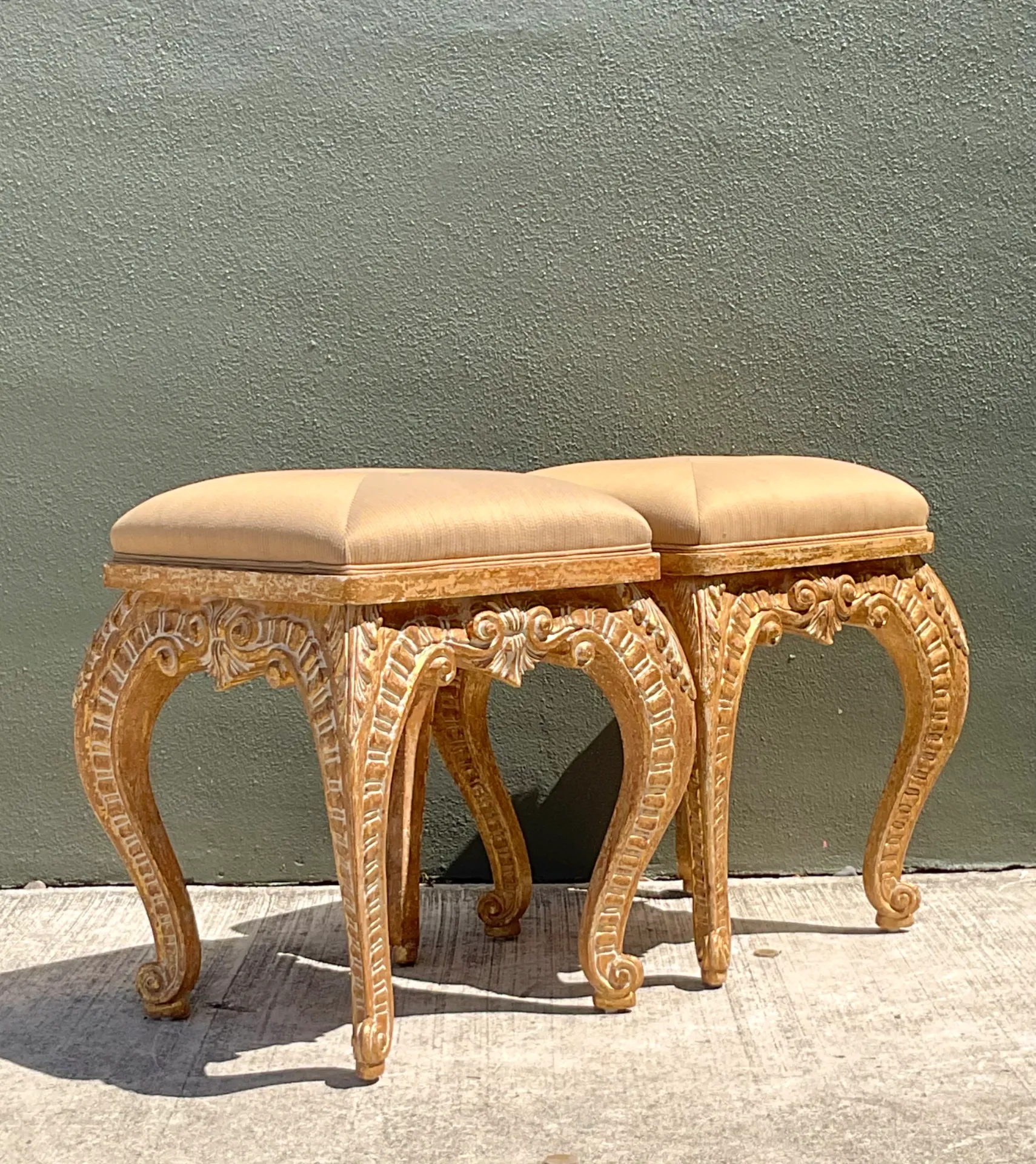 Vintage Casa D’Arte Paoletti Carved Wood Low Stools — additional photo 6