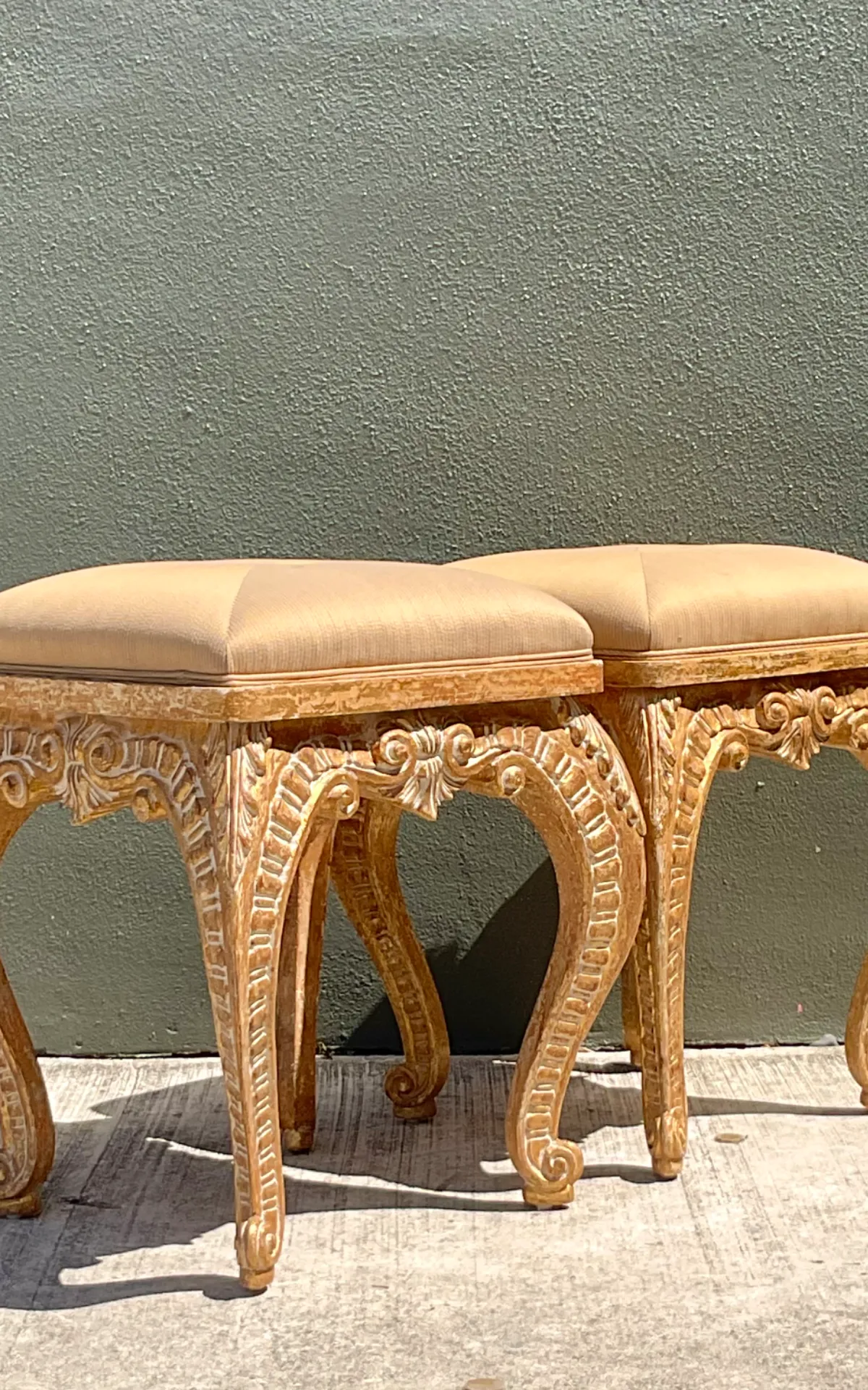 Vintage Casa D’Arte Paoletti Carved Wood Low Stools — additional photo 6