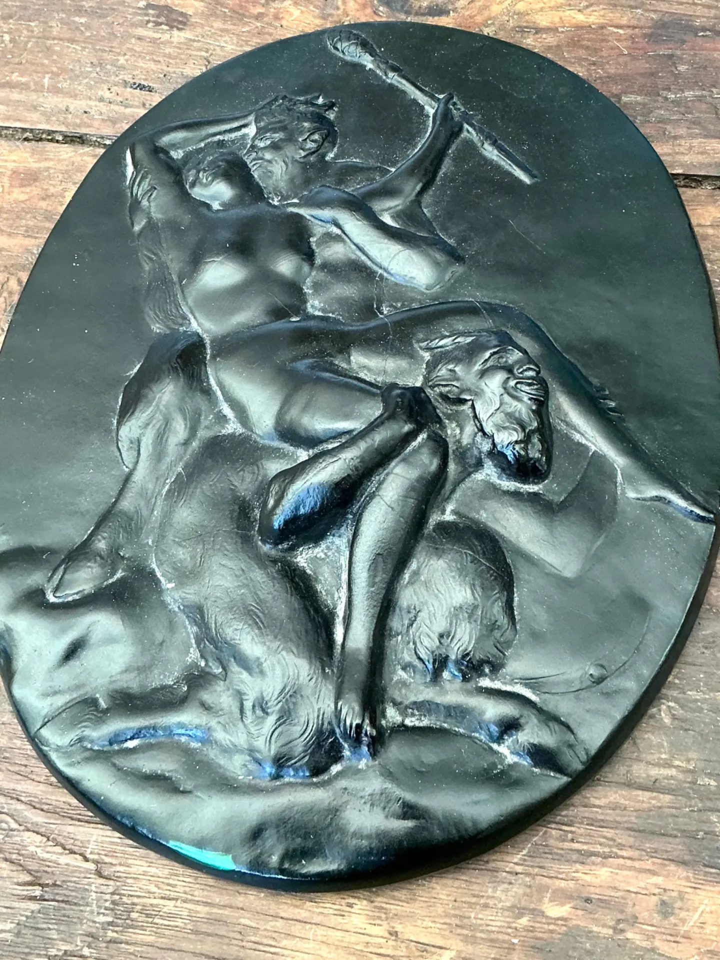 Vintage Green Glass Relief “Nymph with two satyrs” — additional photo 7