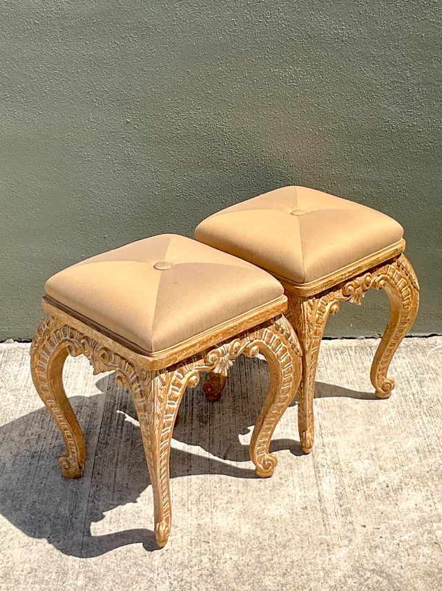 Vintage Casa D’Arte Paoletti Carved Wood Low Stools — additional photo 7