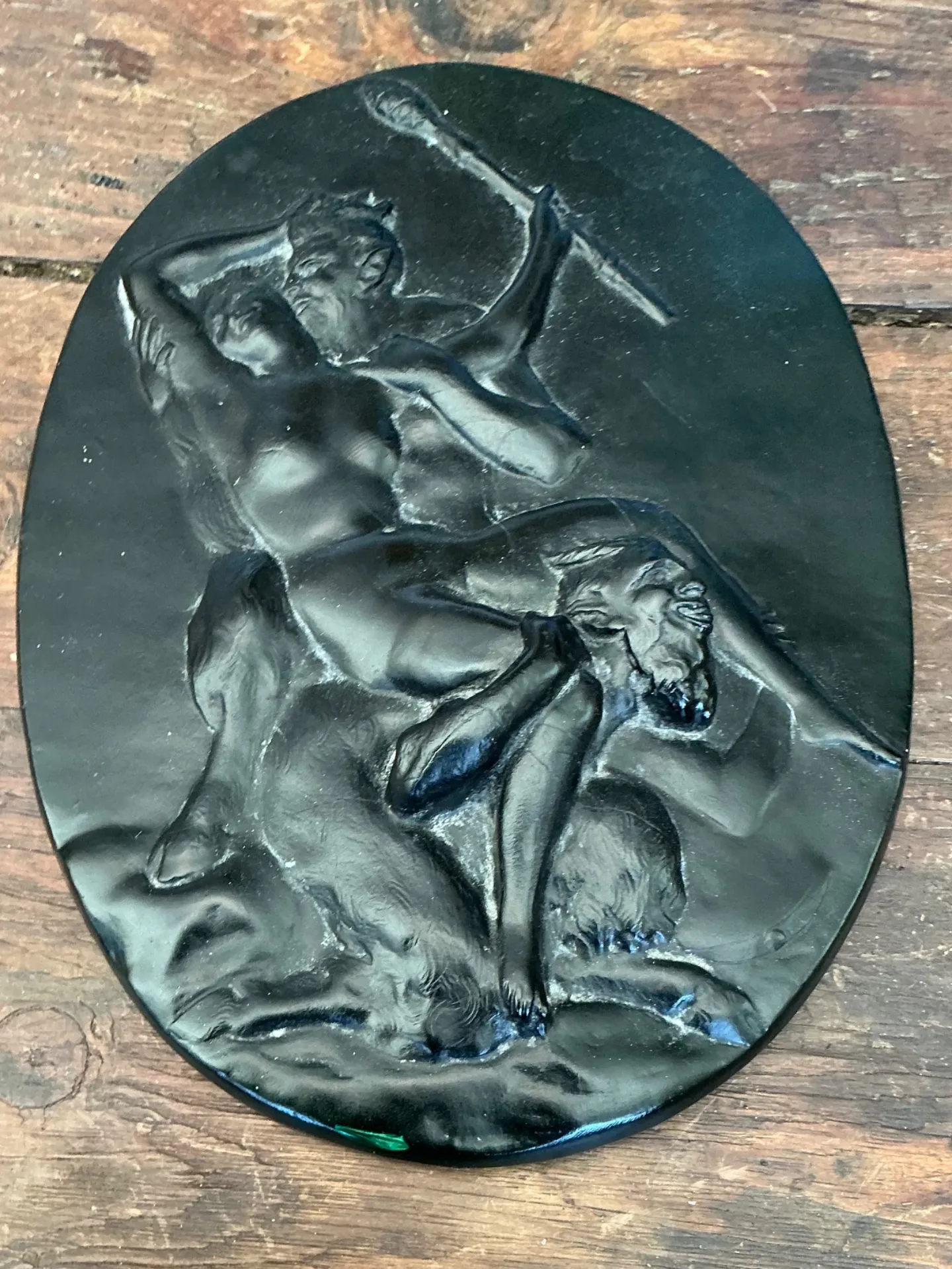 Vintage Green Glass Relief “Nymph with two satyrs” — additional photo 6