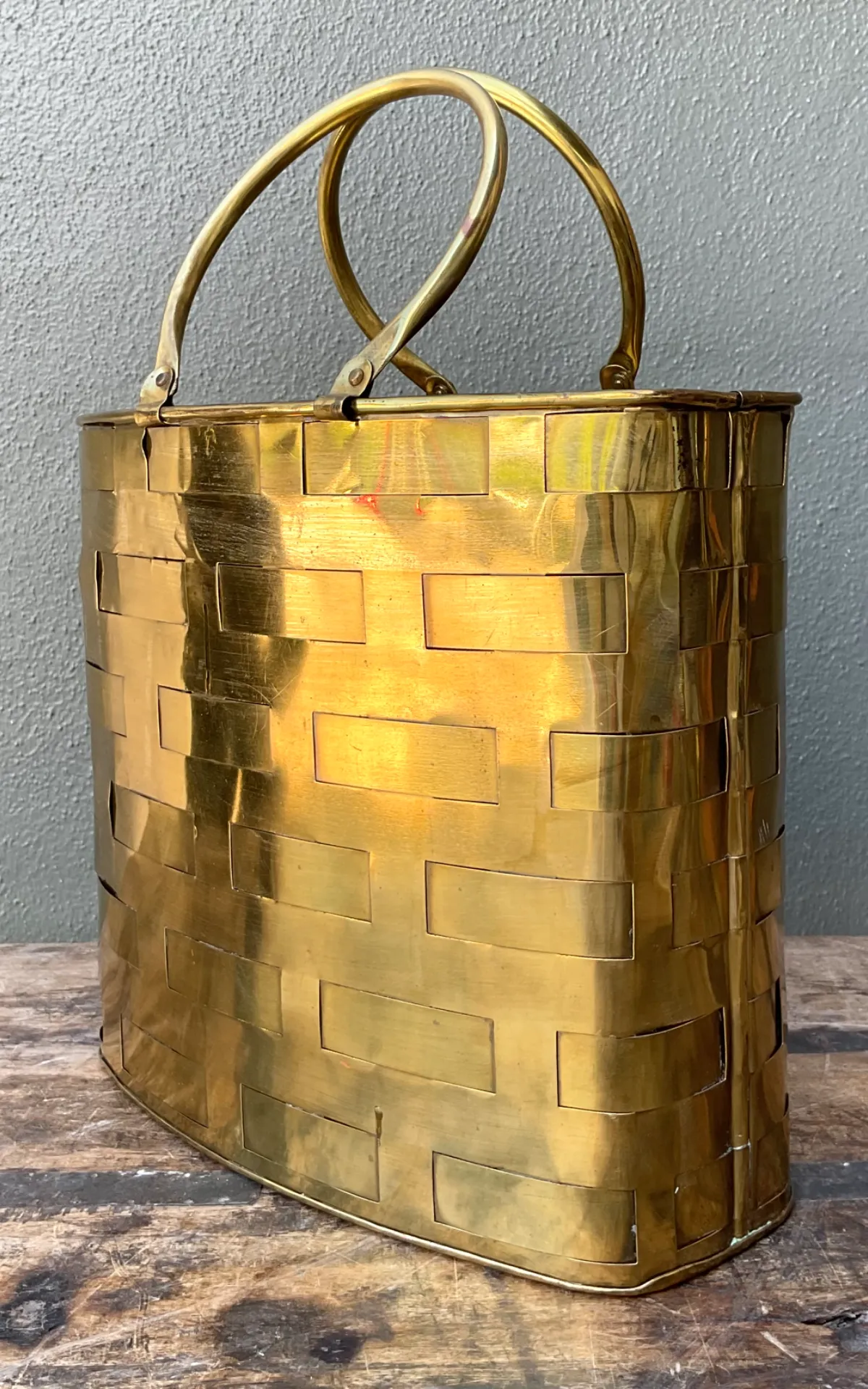 Vintage Brass Woven Basket