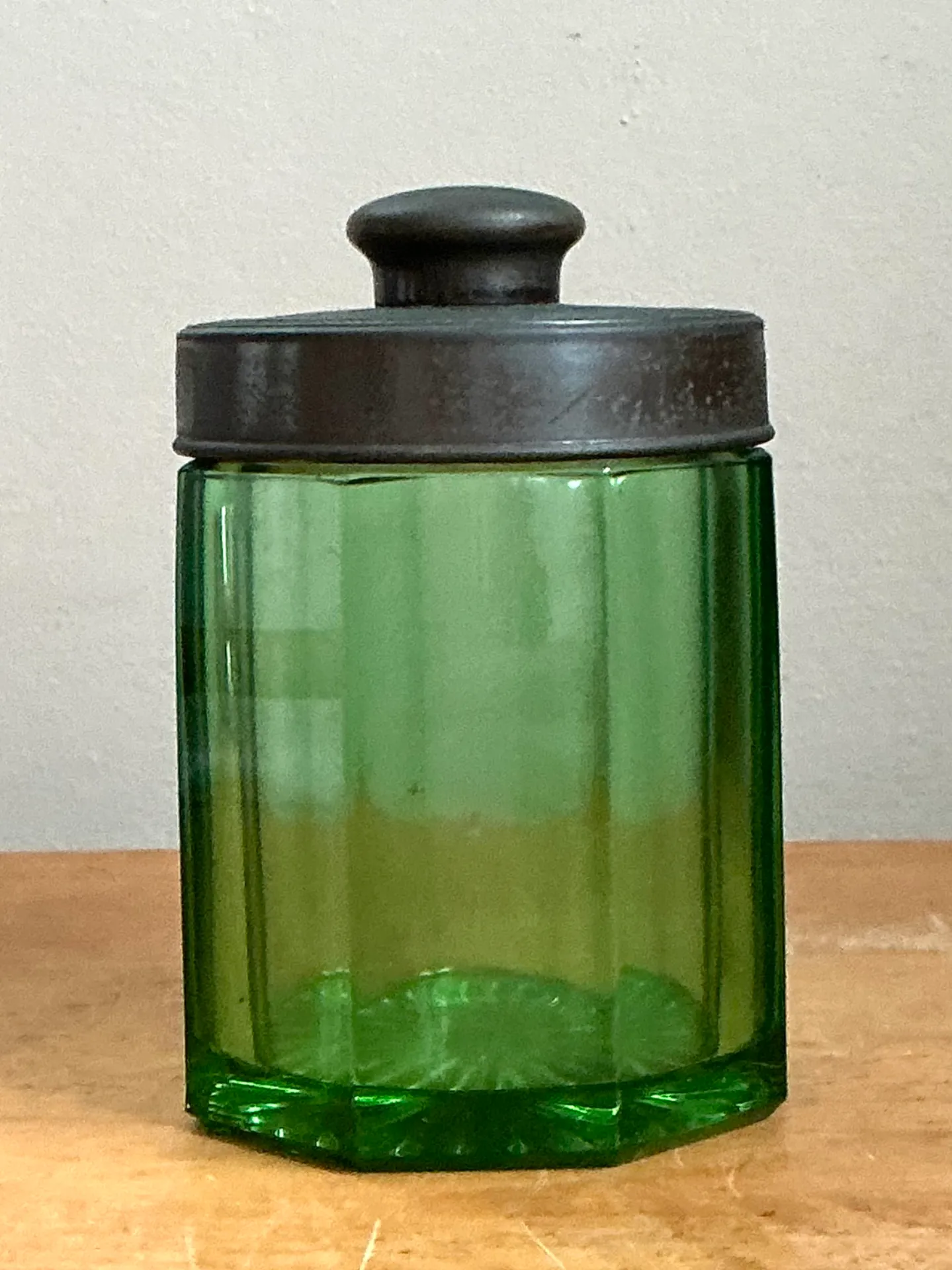 Vintage Octagonal Green Glass Canister — additional photo 2