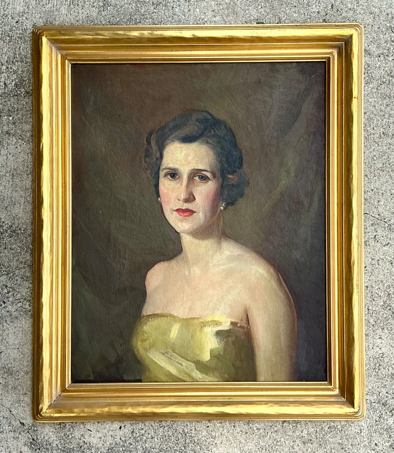 Vintage Oil Portrait of Woman in Gold Dress — additional photo 1