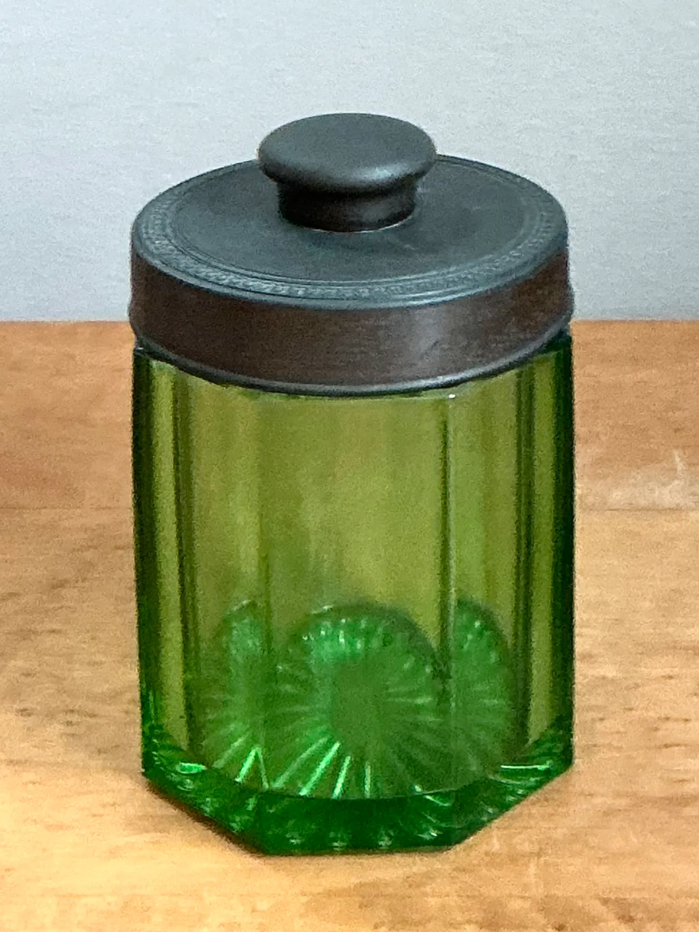 Vintage Octagonal Green Glass Canister — additional photo 1