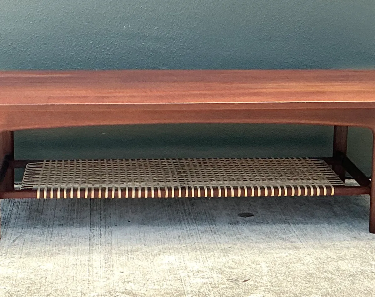 Vintage Swedish Dux Woven Leather And Teak Coffee Table — additional photo 7