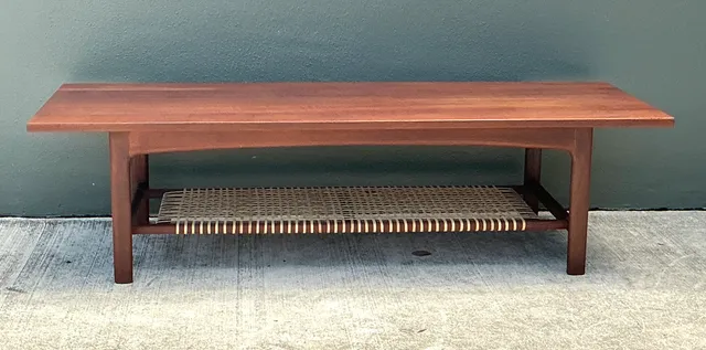 Vintage Swedish Dux Woven Leather And Teak Coffee Table — additional photo 7