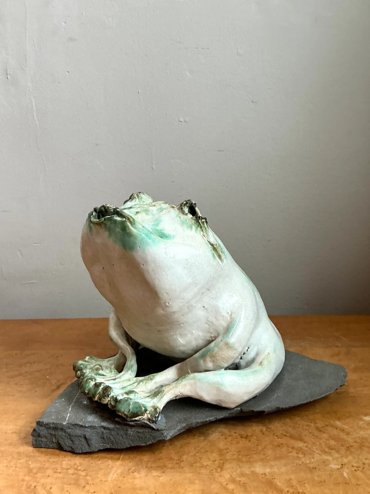 Vintage Ceramic Frog Sculpture on Stone Base — additional photo 7
