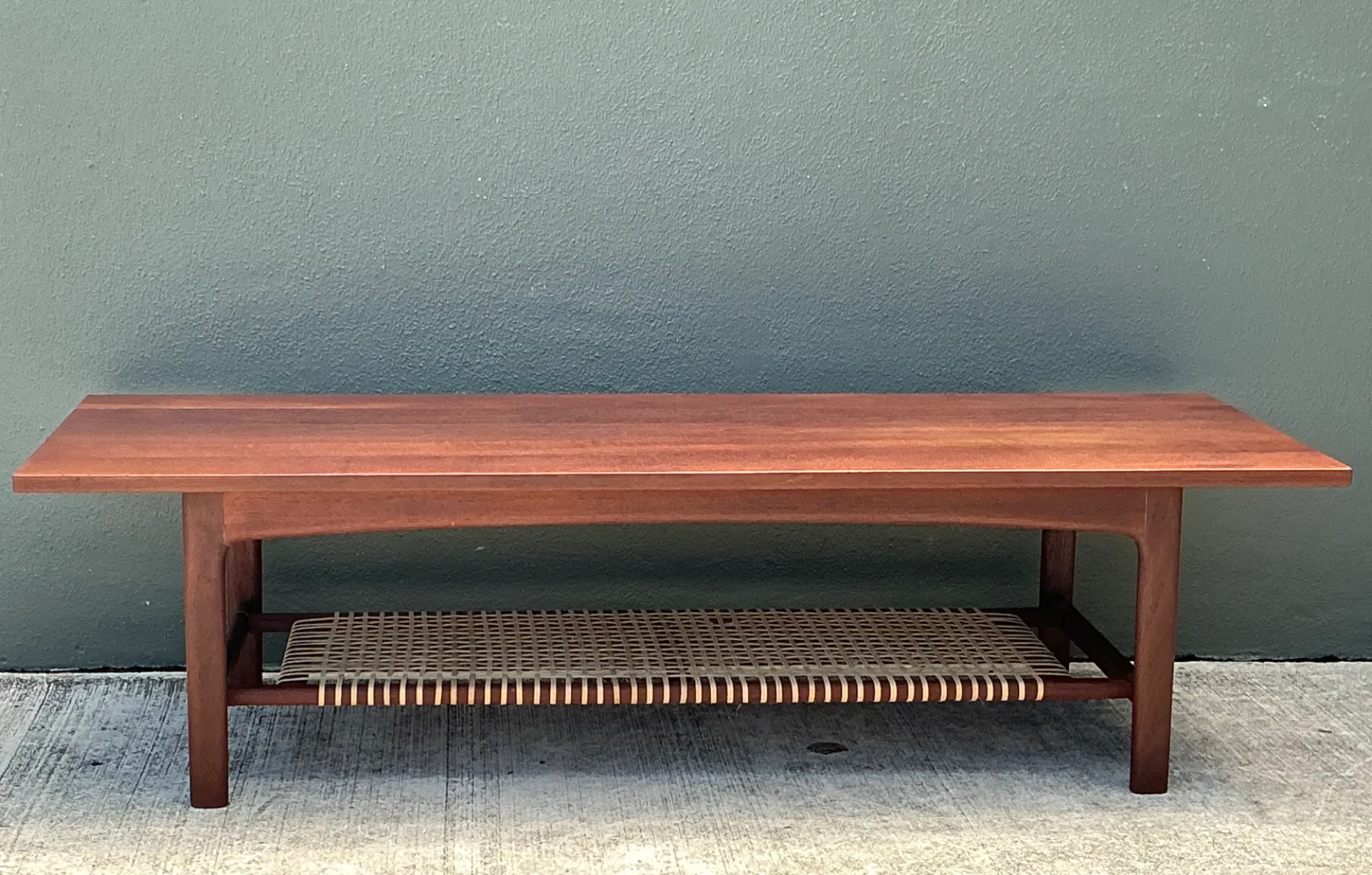 Vintage Swedish Dux Woven Leather And Teak Coffee Table — additional photo 3