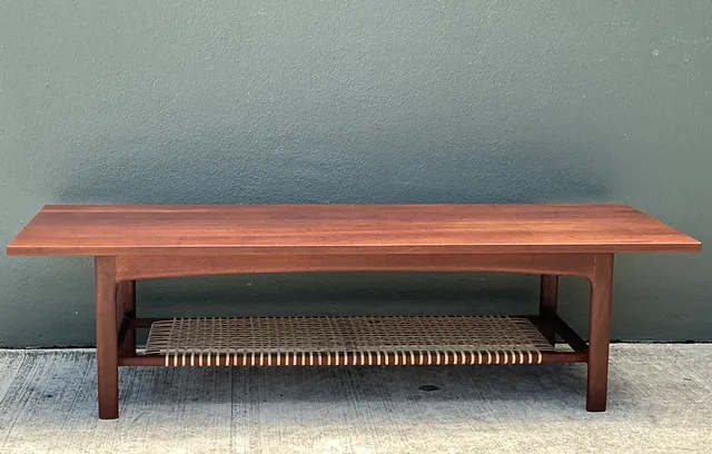 Vintage Swedish Dux Woven Leather And Teak Coffee Table — additional photo 3