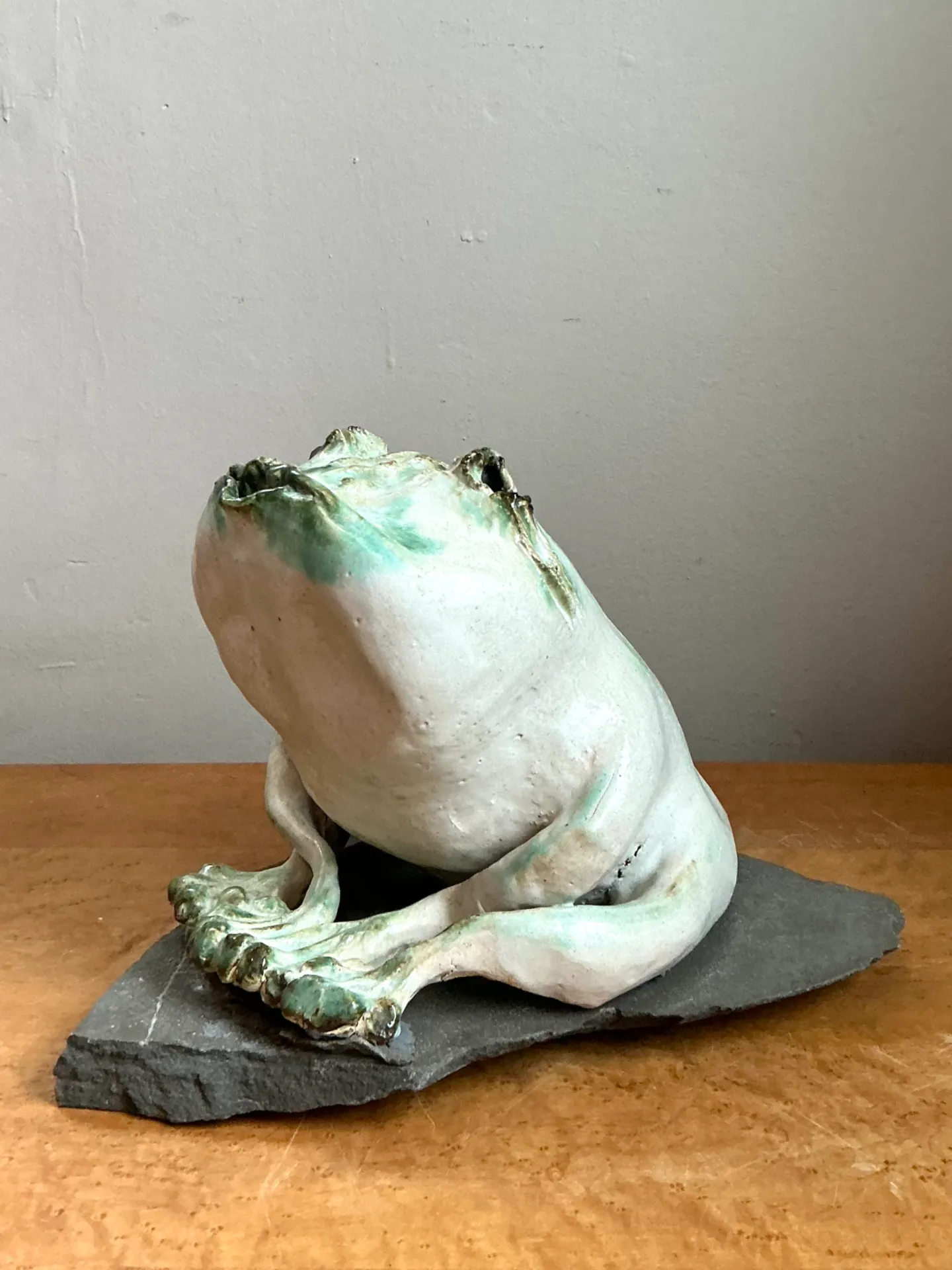 Vintage Ceramic Frog Sculpture on Stone Base — additional photo 8