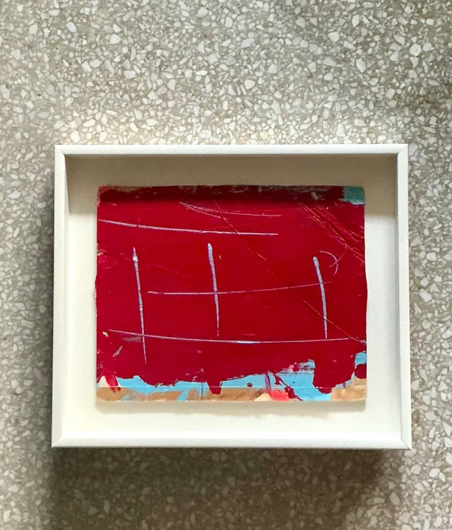 Vintage Framed Red Abstract Painting — additional photo 3