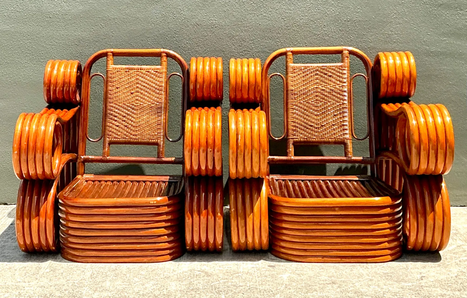 Vintage Italian Sculptural Rattan And Cane Lounge Chairs - A Pair — additional photo 7