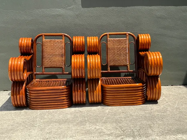 Vintage Italian Sculptural Rattan And Cane Lounge Chairs - A Pair — additional photo 8