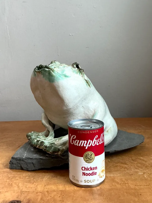 Vintage Ceramic Frog Sculpture on Stone Base — additional photo 3