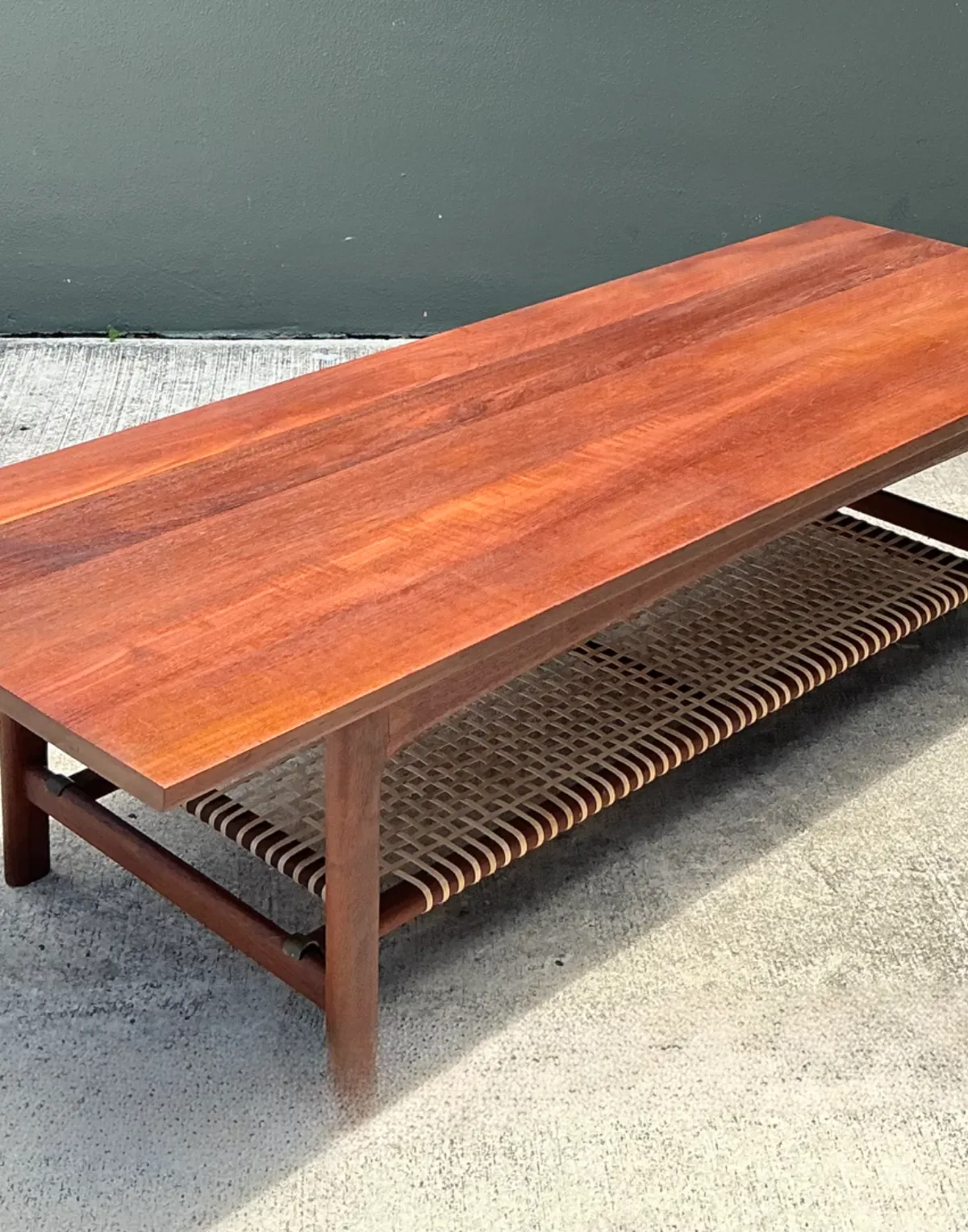 Vintage Swedish Dux Woven Leather And Teak Coffee Table — additional photo 6