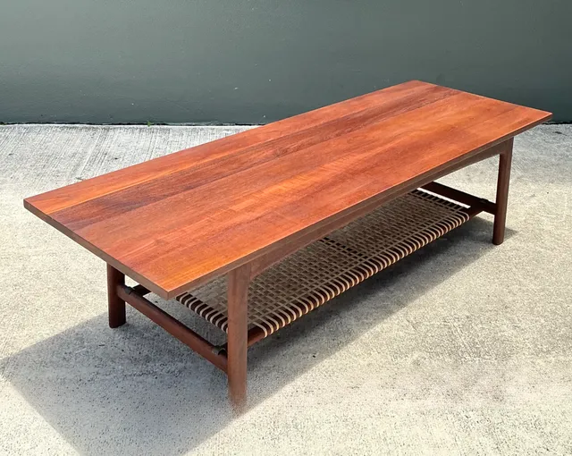 Vintage Swedish Dux Woven Leather And Teak Coffee Table — additional photo 6