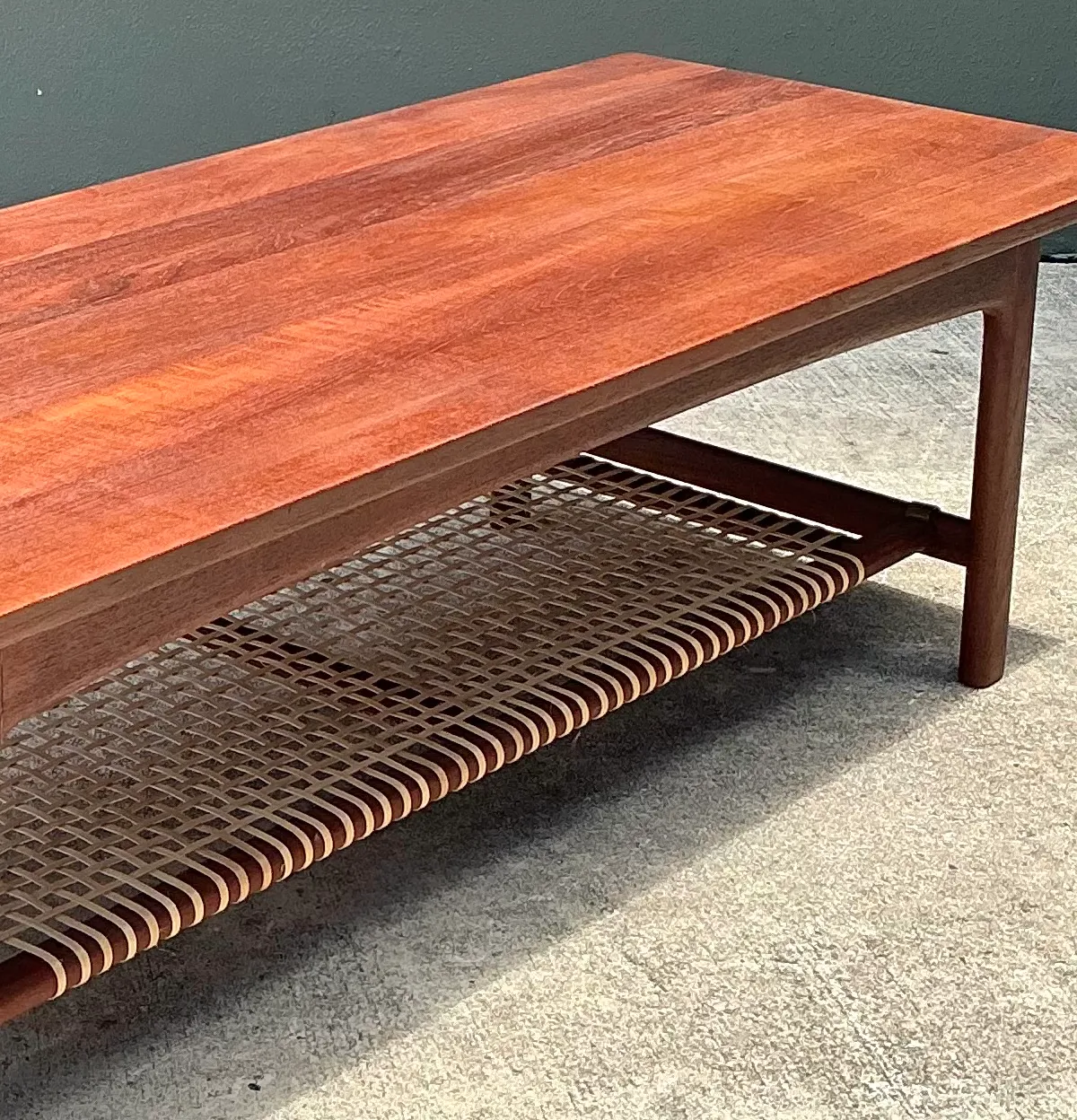 Vintage Swedish Dux Woven Leather And Teak Coffee Table — additional photo 8