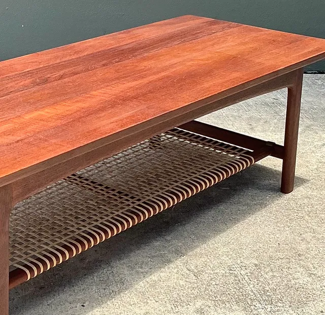 Vintage Swedish Dux Woven Leather And Teak Coffee Table — additional photo 8