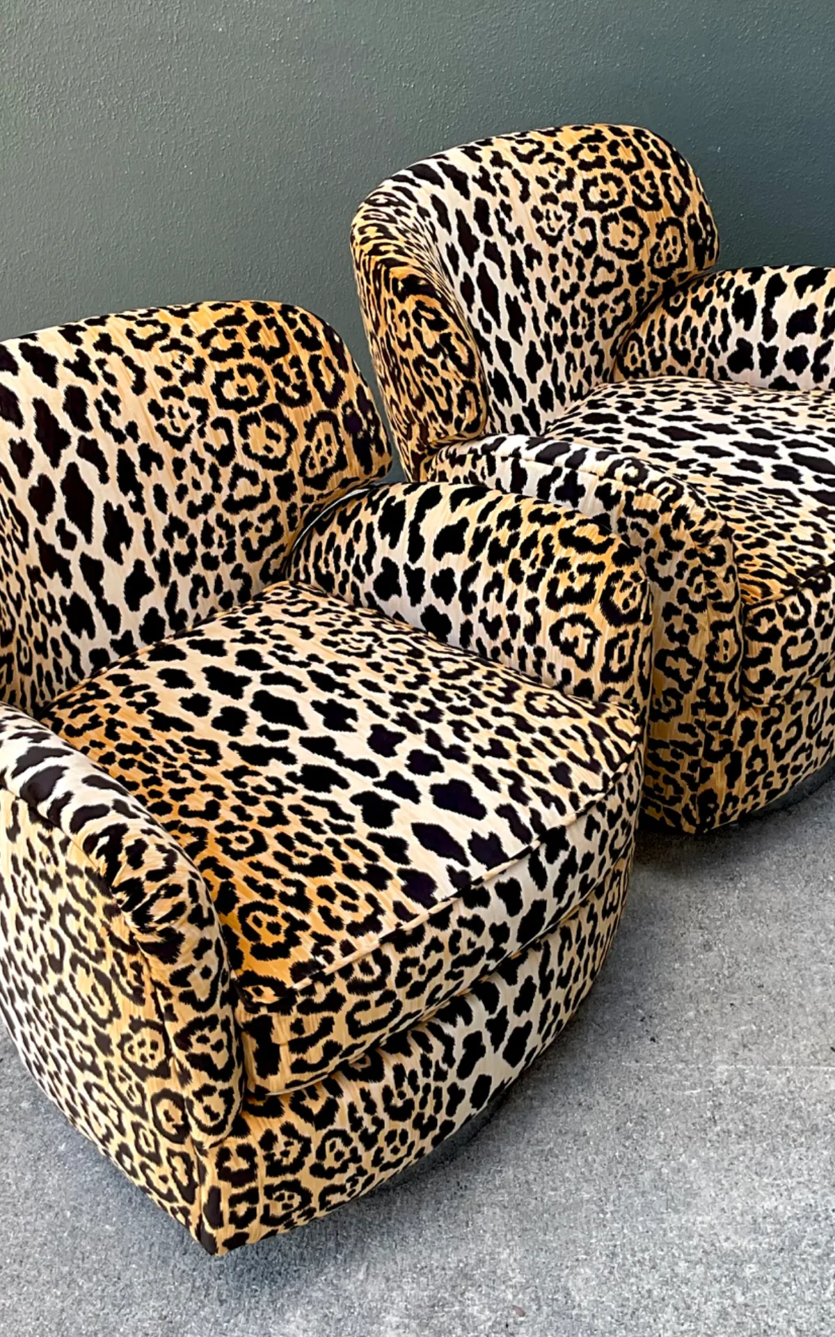 Vintage Leopard Print Velvet Swivel Chairs - A Pair — additional photo 6