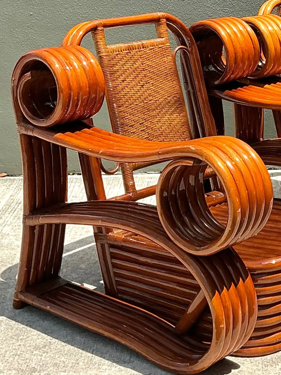 Vintage Italian Sculptural Rattan And Cane Lounge Chairs - A Pair — additional photo 5