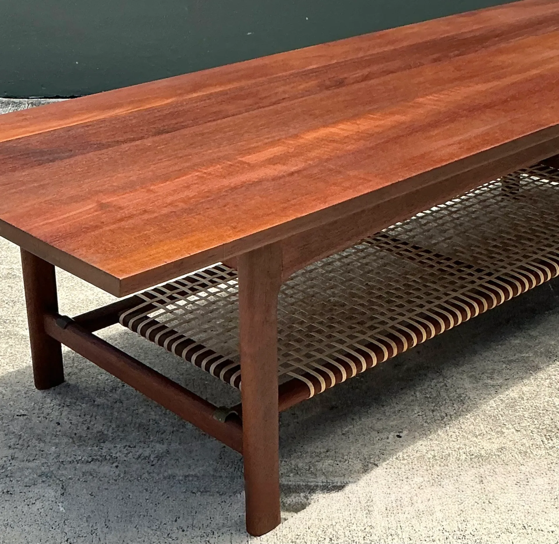 Vintage Swedish Dux Woven Leather And Teak Coffee Table — additional photo 2
