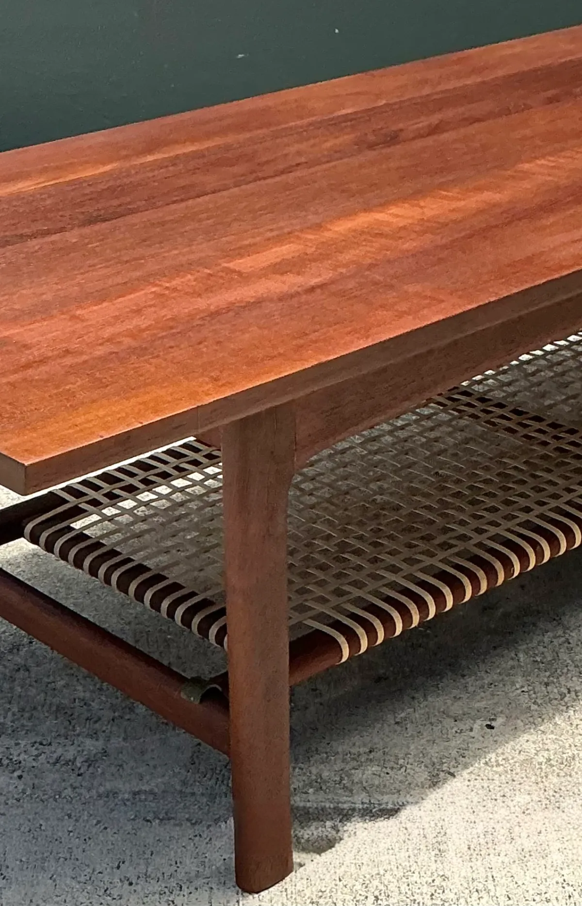 Vintage Swedish Dux Woven Leather And Teak Coffee Table — additional photo 2