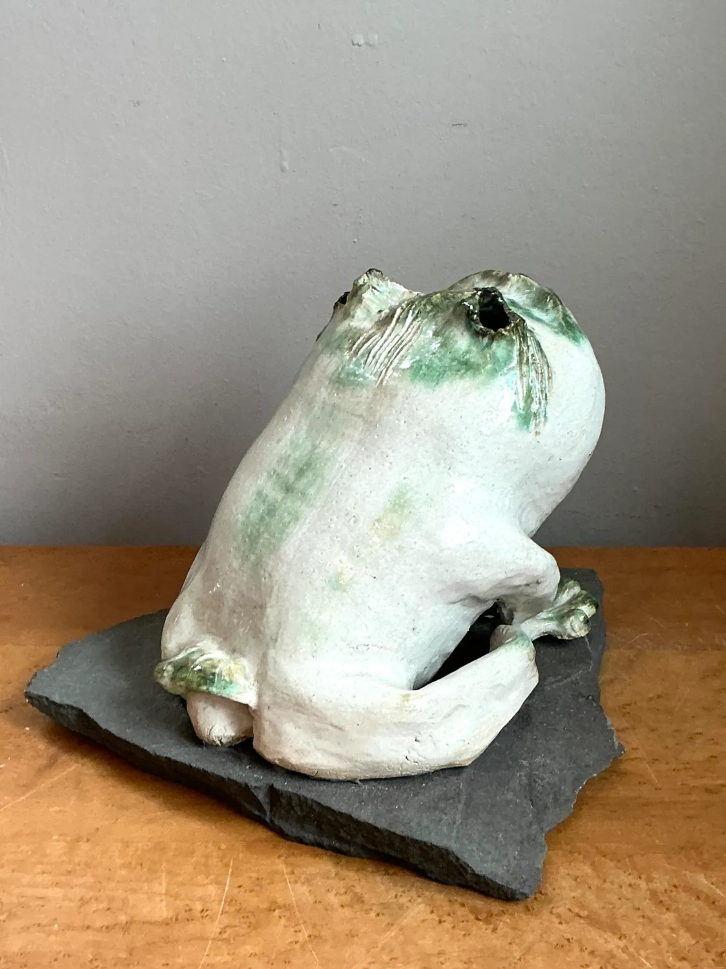 Vintage Ceramic Frog Sculpture on Stone Base — additional photo 6
